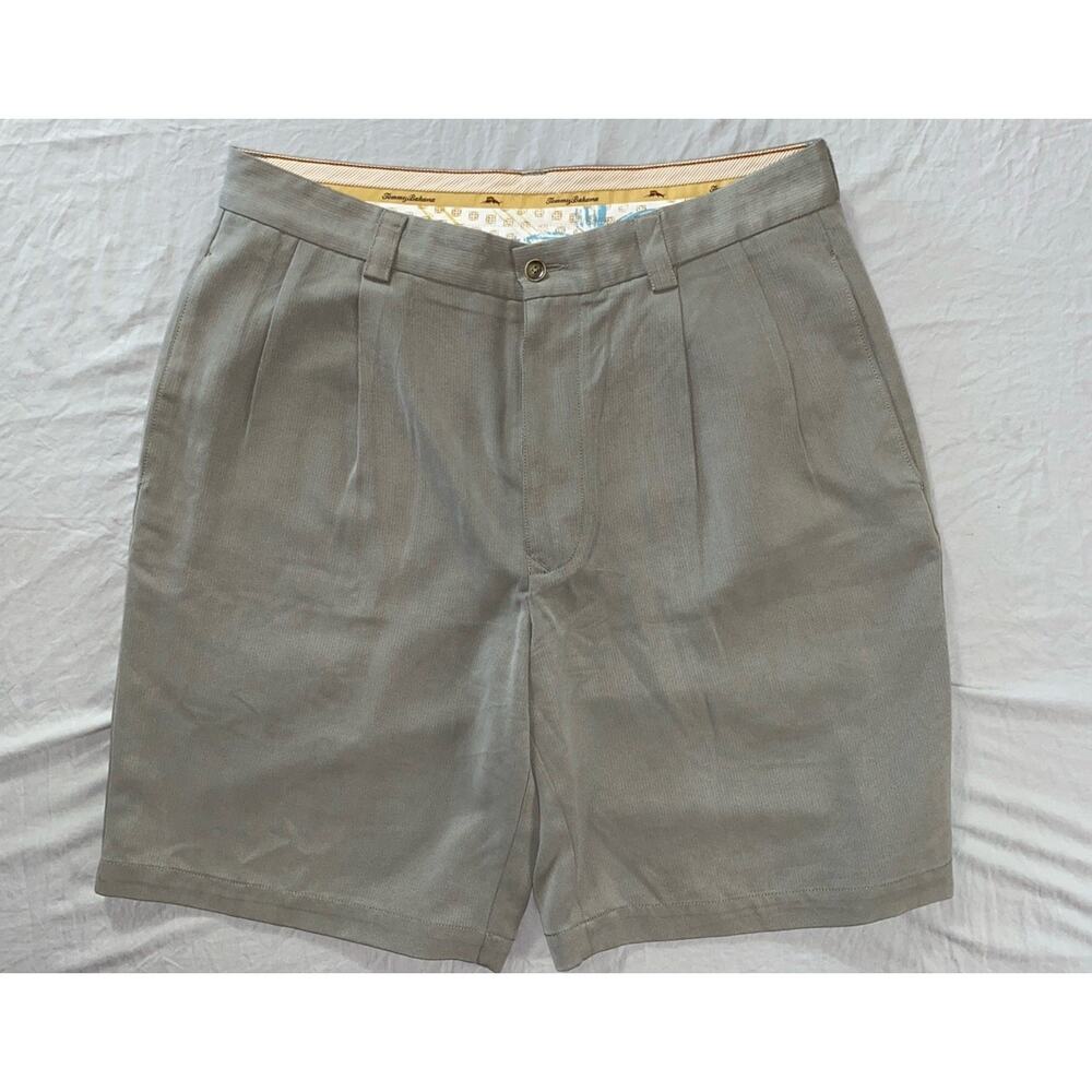 Tommy Bahama Pleated Texture Striped Silk Bermuda Shorts. Gray, Men's 33. EUC!